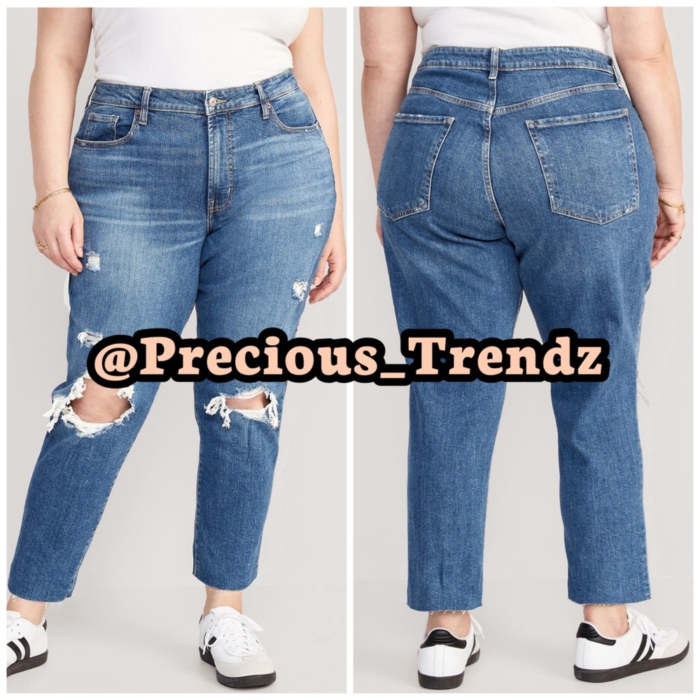 📦 Old Navy Curvy High-Waisted OG Straight Ankle Distressed Jeans Size 18
